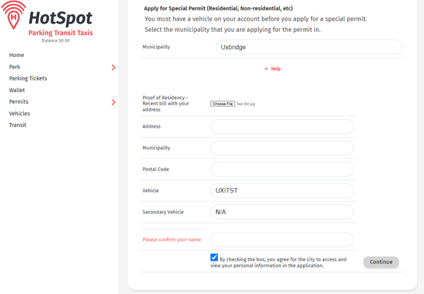 HotSpot web Apply for Special Permit